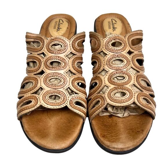 Clarks Artisan‎ Womens Mule Wedge Sandals Brown Stitched Leather Cushioned Sz 9M - Picture 4 of 8